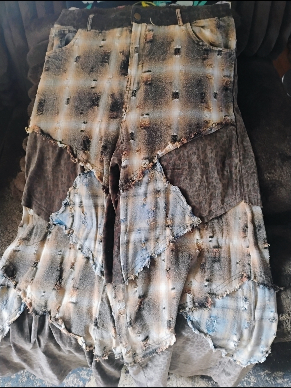 Oli And Hali Brown and Tan Patchwork Wide Leg Jeans - Picture 3 of 5